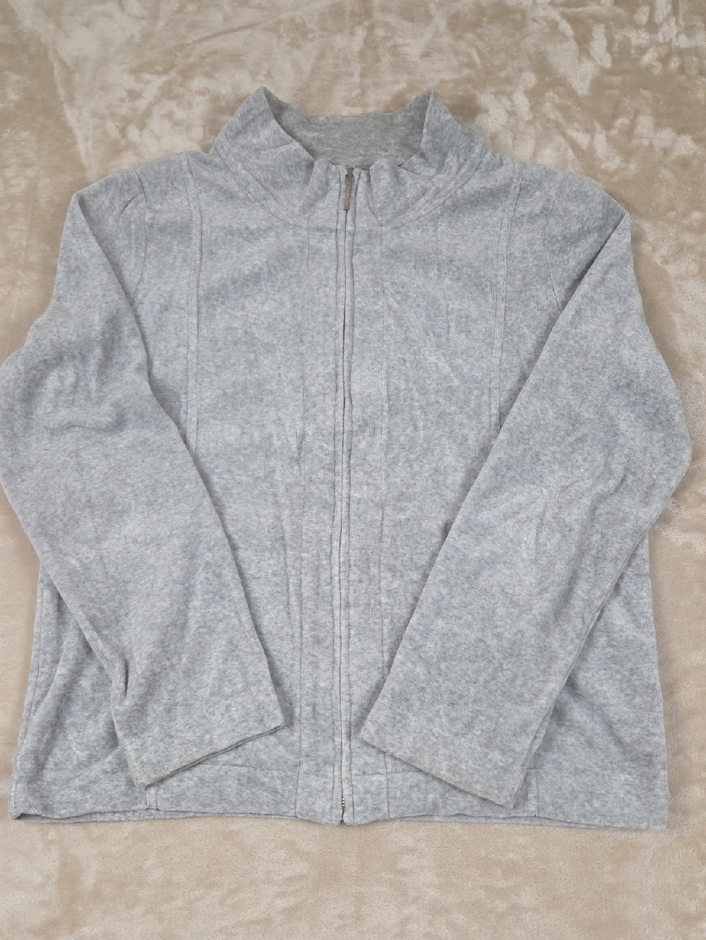 Jones New York Light Gray Zip-Up Fleece Jacket